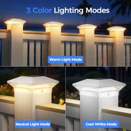 LETMY 12 Pack Solar Post Cap Lights, 40LEDs 3 Modes 4x4 Fence Post Solar Lights Outdoor Waterproof, Brighter Deck Cap Light Solar Powered for 3.5x3.5 4x4 Vinyl Wooden Posts (White)