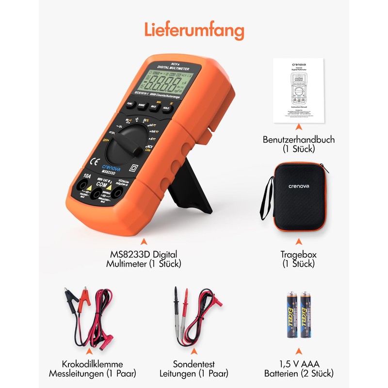 Crenova MS8233D Digital Multimeter Voltage Tester, Current Meter, Voltmeter, Meter