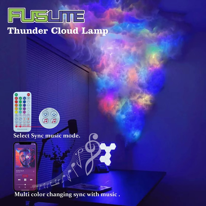 FUSLITE,2025 New ， 3D Thundercloud LED Light Cotton Lightning Cloud