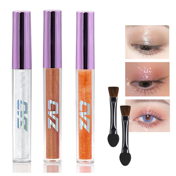 Moakxer 3 Colors Korean Eye Glitter,Liquid Glitter Eyeshadow,Long Lasting Waterproof Sparkling Eye Shadow