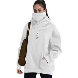 Covisoty Womens Fleece Hoodie with Scarf Soft Cotton Oversized Pullover Casual Hooded Sweatshirts Fall Winter Clothes White