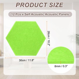 HARFINGTON 12pcs Acoustic Panels 10.2" x 11.8" x 0.3" Hexagon Self Adhesive Sound Proof Wall Panels High Density Sound Deadening Foam Panel for Home Office Recording Room Studio, Green