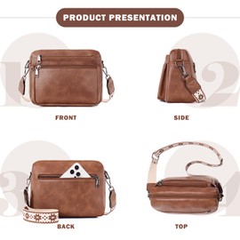 MUIIKOLA Shoulder bag ladies, shoulder bag women's medium size bag women's shoulder bag, shoulder bag women's leather, soft wide strap, B-Brown-1, crossbody