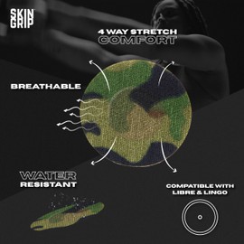 Skin Grip Freestyle Libre 2 Sensor Covers & Lingo CGM – Waterproof and Sweatproof Adhesive for 10-15 Days, Pre-Cut Medical Tape, Continuous Glucose Monitor Patch – 20 Pack, Camo