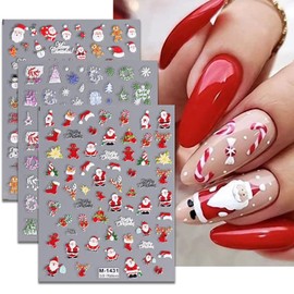 Christmas Nail Art Stickers Cute Santa Claus 5D Embossed Nail Decals 3 Sheets Snowflake Elk Gingerbread Christmas Nail Designs Self Adhesive Nail Stickers Winter Xmas Nail Decoration for Women Girls