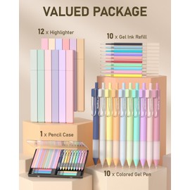 Nicpro 33PCS Aesthetic Highlighter and Gel Pen set with Case, 12 Bible Highlighters & Cute Pens Refills With Soft Ink & Tip, No Bleed Quick Dry for Bible Study Journaling Planner Notes School Supplies
