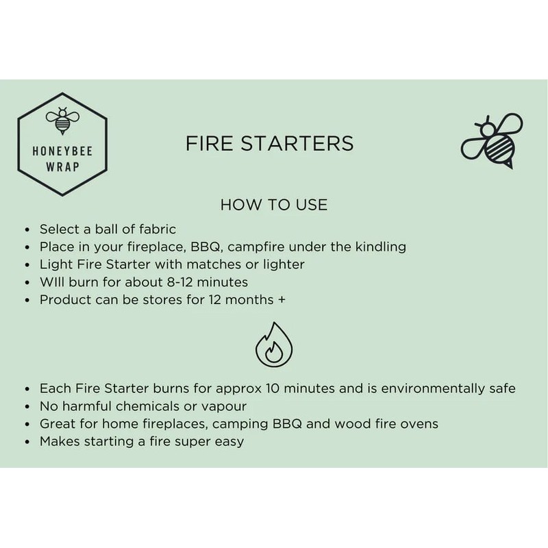 Honeybee Beeswax Fire Starters 12 Pack