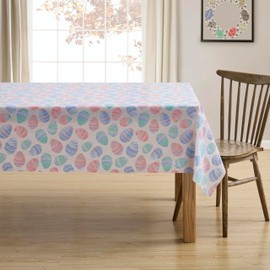 Serafina Home Spring Easter Vinyl Flannel Backed Tablecloth for Dining Room Kitchen Table Decor: Happy Easter Ombre Ornate Decorate Decorative Eggs Pink Blue Green White (Ombre Egg, 60" x 102")