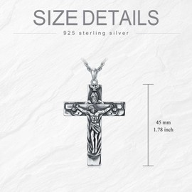 Trinity Crucifix Necklace The Father Son and Holy Ghost Trinity Cross Crucifix Pendant Necklace Sterling Silver Cross Pendant with Stainless Steel Chain Necklace for Men Christians