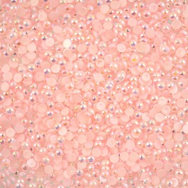 1850pcs SS12 (3mm) Crystal Lane DIY Pink AB Plastic Flatback Pearls for Crafting, Half Pearls Resin Rhinestones for Bedazzling Nail Art Clothing Embellishments Party Decoration Face Gems