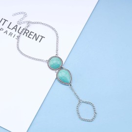 Cimenexe Bohemian Turquoise Finger Bracelet Silver Water Drop Turquoise Slave Bracelet Ring Hand Chain Bracelet Vintage Wrist Bracelet Beach Hand Chain Jewellery for Women and Girls
