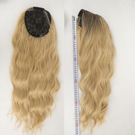 onemily Hair Toppers for Women 20 Inch Long Wavy Curly Blonde with Dark Root Clip In Hair Topper Add Hair Volume Synthetic Wiglets Hair Pieces For Women (Ash Blonde)