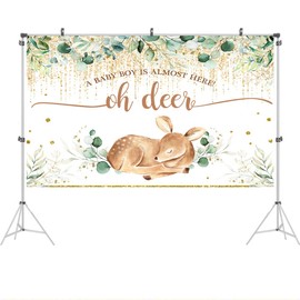 Ticuenicoa 7x5ft Oh Deer A Baby Boy is Almost Here Baby Shower Backdrop for Photography Green Leaves Babyshower Backdrops Glitter Gold Newborn Kids Birthday Decorations Oh Baby Background