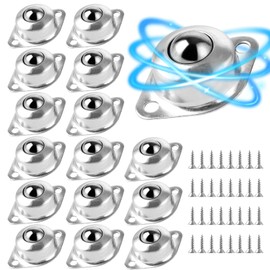 SHUESS Pack of 16 Ball Castors for Furniture Mini Castors Furniture Castors Flat Ball Castors Heavy Duty Stainless Steel Transport Castors Round Castors 360 Degree Rotatable Load Capacity 25 kg Low