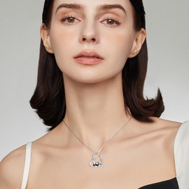 YAFEINI Panda Necklace 925 Silver Animal Necklace Panda Heart Pendant Animal Jewellery Panda Gift for Women, Sterling Silver, No Gemstone