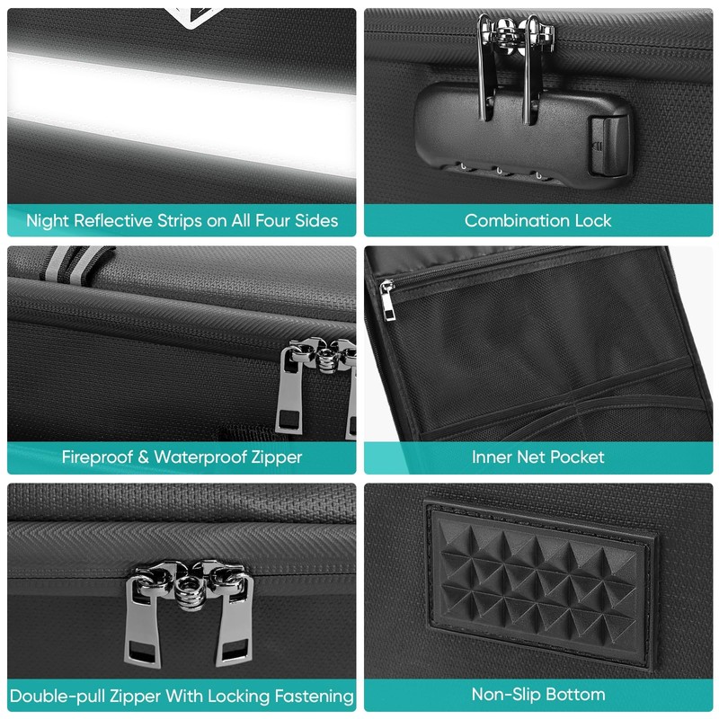 BALEINE Fireproof Document Box with Lock, Portable Fireproof Document Bag