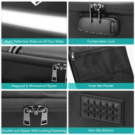 BALEINE Fireproof Document Box with Lock, Portable Fireproof Document Bag Waterproof Fire Proof File Boxes for Documents, File Organizer Box for Important Paperwork (Black, 16''x12.5''x11.5'')