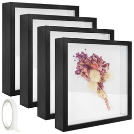 4 Pack 5 x 5in Shadow Box Frame, Shadow Boxes Display Cases with Adhesive Tape, 3D Picture Frame for Baby Items Wedding Memories Crafts Awards Medals Tickets and Photos(Black)