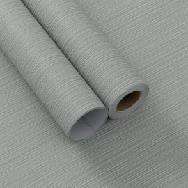 Cozydeco 24"x394" Misty Blue Grasscloth Wallpaper Peel and Stick Faux Linen Textured Upgraded Thick Self-Adhesive Waterproof Neutral Contact Paper Seamless Vinyl Embossed Wallpaper
