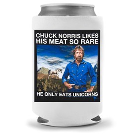 Chuck Norris Beer Coolie | Walker Texas Ranger Jokes | Funny Gag Party Gift Beer | Funny Joke Drink | Beverage Soda Holder | Craft Beer Gifts | Quality Neoprene Insulated Can Cooler (Chuck Unicorn)