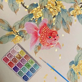 40 Color Forestry Shifting Watercolor Painting Set，Metallic Color Watercolor Paints，Glitter Water Colour Solid Paint Box for Kids Adults Beginners Artists