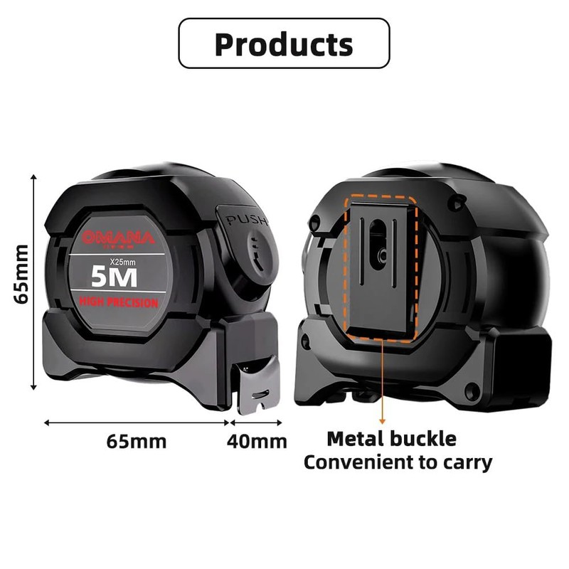 Metric Measuring Tape Meter 5M*25mm Self Locking Shock Resistant Fluorescent