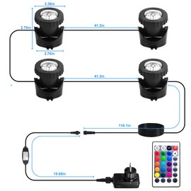 NATPOW Pond Lighting LED Underwater, Underwater Lighting RGB Underwater Pond Light with Remote Control, IP68 Waterproof, Colour Changing Garden Lighting for Garden, Patio, Tree (4 in 1)