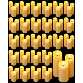 Baquler 72 Pcs Easter Flameless Candles Bulk Sanctuary Candles Plastic Pillar Candles Decor for Valentine‘s Day 2aa Battery Operated (Not Included) for Romantic Night Proposal Wedding Communion Church