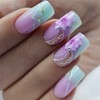 Press on Nails Medium Square Coffin Gradient Pink Flowers French