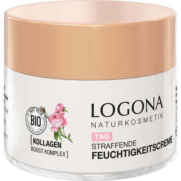 LOGONA Naturkosmetik Firming Moisturising Cream for Natural Glow, with Vegan Organic Rose Extract and Collagen, with Anti-Ageing Effect, Moisture Lift, 50 ml