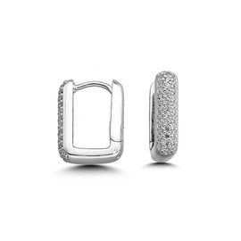 Cassini Rectangular Hoop Earrings with Zirconia Stones, Small Hoop Earrings Made of 925 Sterling Silver and Gold-Plated, Sterling Silver
