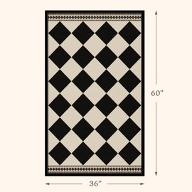 Black and White Diamond Outdoor Easy Jute Front Porch Rug 3x5, Washable Non-Slip Checkered Entryway Rug, Modern Farmhouse Boho Low Pile Indoor Beige White Carpet for Living, Kitchen, Mudroom, Laundry
