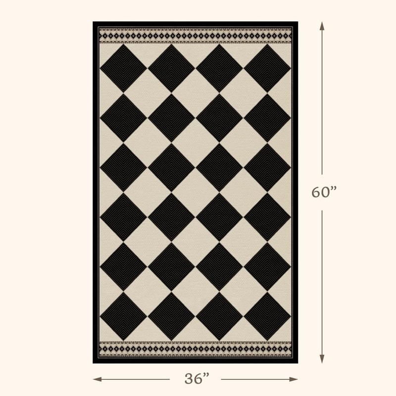Black and White Diamond Outdoor Easy Jute Front Porch Rug