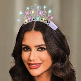 DRESBE Light Up Birthday Headband LED Rhinestone Birthday Princess Tiara Crown Headbands Birthday Party Hair Accessories for Women (Silver)