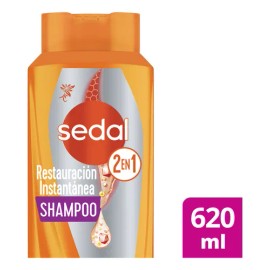 SEDAL Shampoo Restauración Instantánea 2 en 1, ideal para reparar y dar fuerza al cabello dañado, dejándolo supersuave y agradable al tacto 620 ml