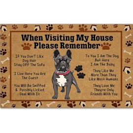 French Bulldog Front Door Mat Welcome When Visiting My House Please Remember Decorative Doormat Non Slip Outdoor Indoor Entryway Floor Mats Rugs for Home Bathroom/Kitchen/Entrance Decor