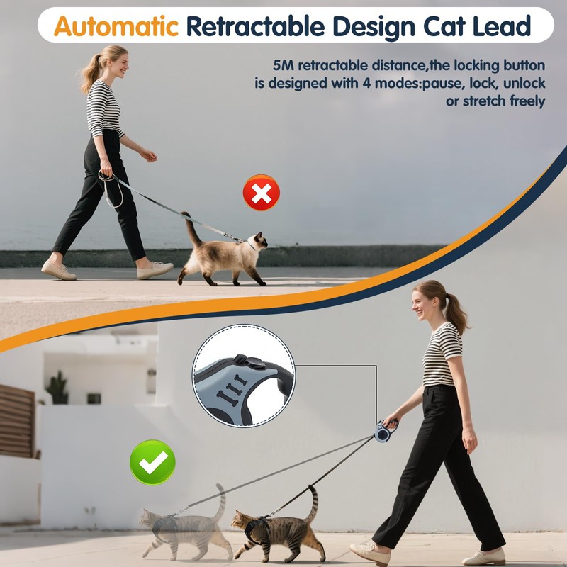 Cat Harness and Lead Set, Escape-Proof Kitten Harness with Retractable