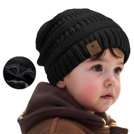Durio Infant Satin Lined Beanie for Baby Girl Hats Baby Beanies 6-12 Months Warm Winter Hat for Newborn Hats for Baby Girls Knitted Baby Hats 12-18 Months Baby Boy Essentials Caps Black 6-36 Months