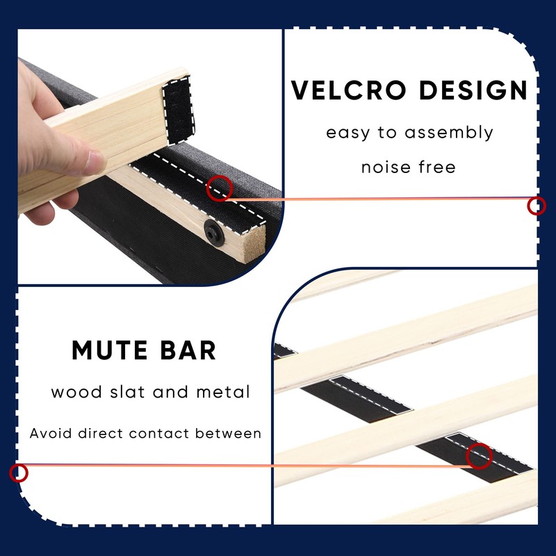 Queen Size Platform Bed Frame with Fabric Upholstered Headboard and