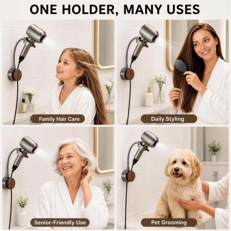Hands Free Hair Dryer Holder Wall Mount, Reusable Suction Cup