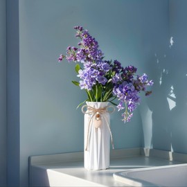 Elegant 8 Inch Ceramic Vase with Geometric Pattern, Decorative Vase with Jute Rope & Heart Charm for Home Décor, Table Centerpieces, and Gifts, Ideal for Living Room, Bedroom, and Office