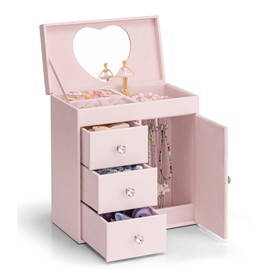 Vlando Musical Jewelry Box with Spinning Ballerina, Girls’ Jewelry Organizer for Necklaces Rings and Hair Accessories, Gift for Girls and Kids, Barely Pink