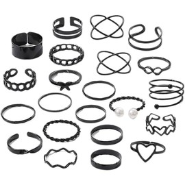 XBFOCNH Pack of 22 Vintage Black Knuckle Rings Set Boho Butterfly Snake Finger Rings for Women and Girls Silver Midi Rings