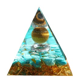 Tiger Eye Sphere Orgone Pyramid with Turquoise Stone Positive Energy Generator Crystal Healing Reiki Chakra Orgonite Pyramide Meditation Gift