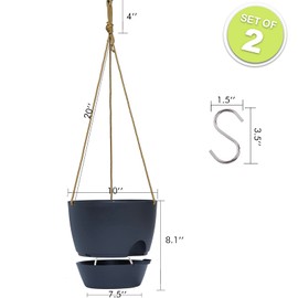 SwinDuck 10 Inch Self Watering Hanging Pots, 2 Pack Hanging Planters with 40oZ Deep Reservior for Indoor Outdoor Plants Flowers, Black