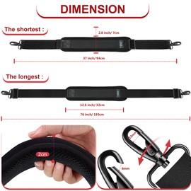 [ZINZ] Super Thick Fixed Pad Shoulder Strap 193cm Universal Bag Strap with Cushion and Dual Balance Adjustable Buckle, Can be Used for Laptop Bag, Messenger Bag, Crossbody Etc, Black