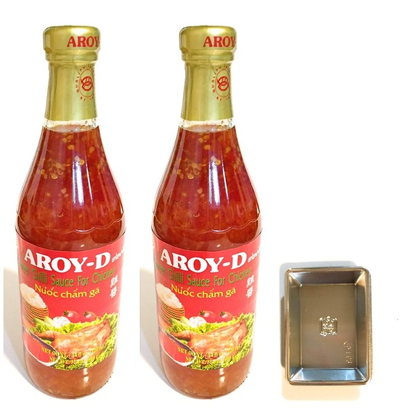 2 PACK Aroy-D Sweet Chili Sauce For Chicken 32.5 Oz Each And 2 Soy Sauce Dish
