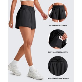 G4Free - Pantalones cortos deportivos para correr para mujer, 2 en 1, de tiro medio, secado rápido, pantalones cortos de verano para tenis con forro, Negro -, X-Large