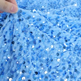 PATYDEST Sequin Fabric by The Yard Light Blue Velvet Stretch Fabric 1 Yard Sequined and Embroidered Fabric Mermaid Sequin Flip up Fabric Sparkly Sensory Sequence Fabric for Prom Dresses Wall Deocr
