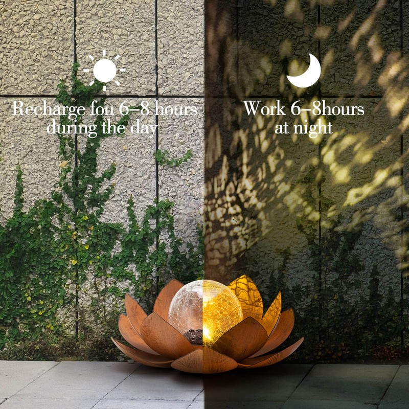 Huaxu Solar Lights Outdoor Decor Metal Lotus Flower LED Waterproof